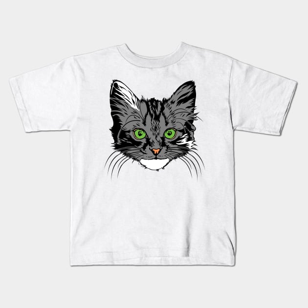 Green Eyed Grey Kitten Kids T-Shirt by Miozoto_Design